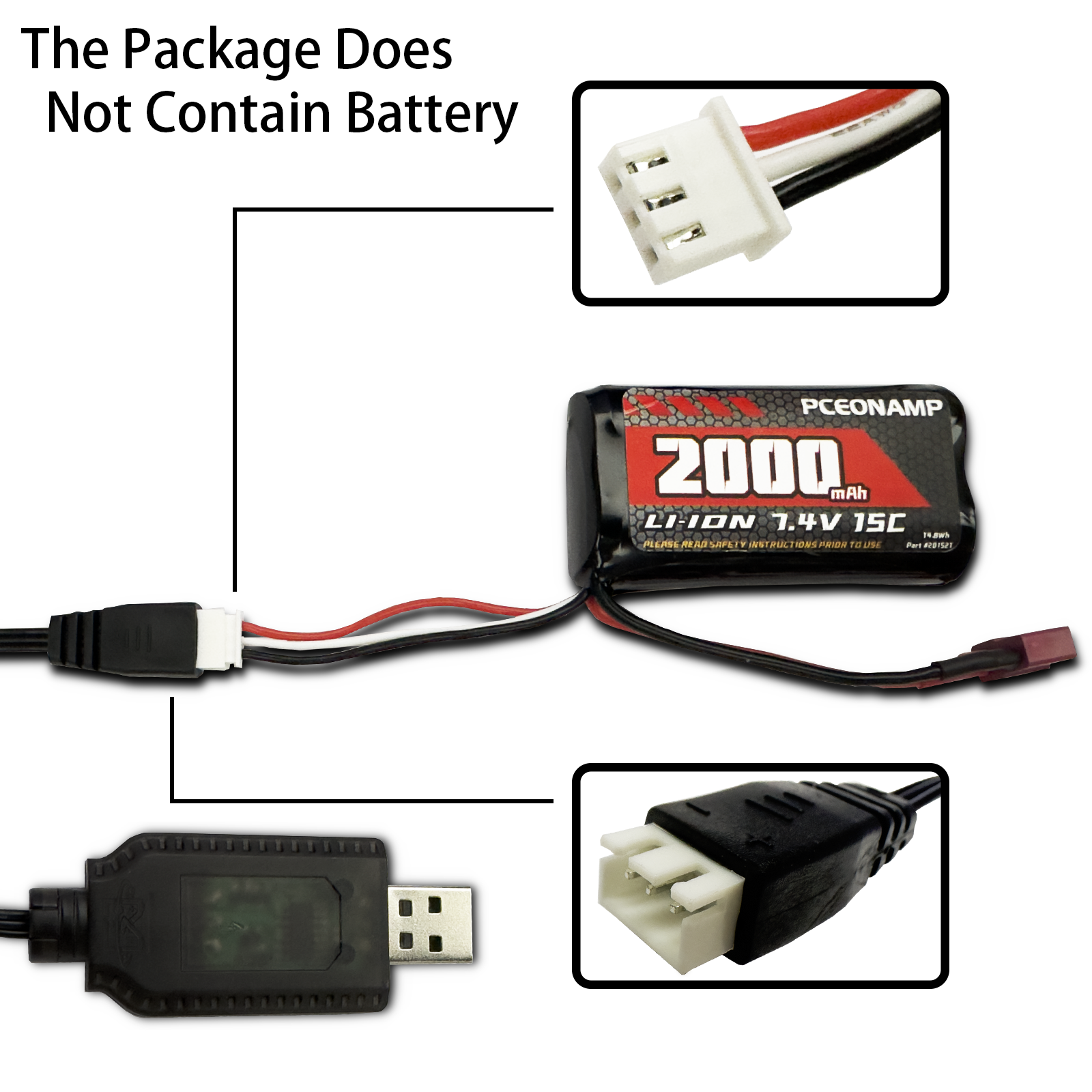 PCEONAMP XH-3P RC Battery Charger Cable Perfect for Your RC Car, Gel Blaster, Splatter Ball Gun, Drone and 7.4V LiPo Li-ion Battery (2 Pieces)