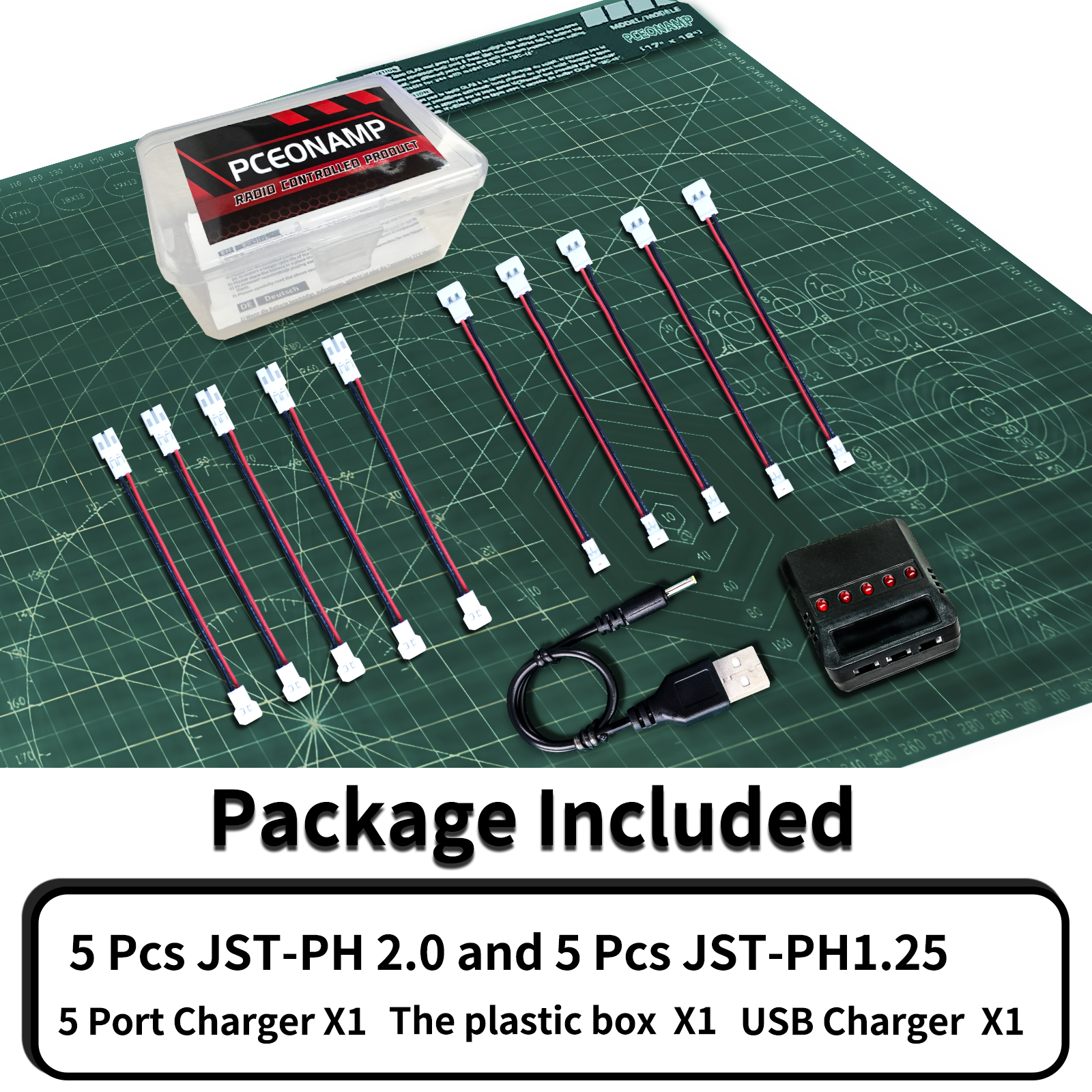 PCEONAMP 3.7v Battery Charger Upgraded Tiny Whoop 5 Pairs JST-PH 2.0 and 5 Pairs JST-PH1.25 with 5 Port Charger for Battery H36 H67 Blade Inductrix E010 E013 150mAh 1S 25C Lipo Battery