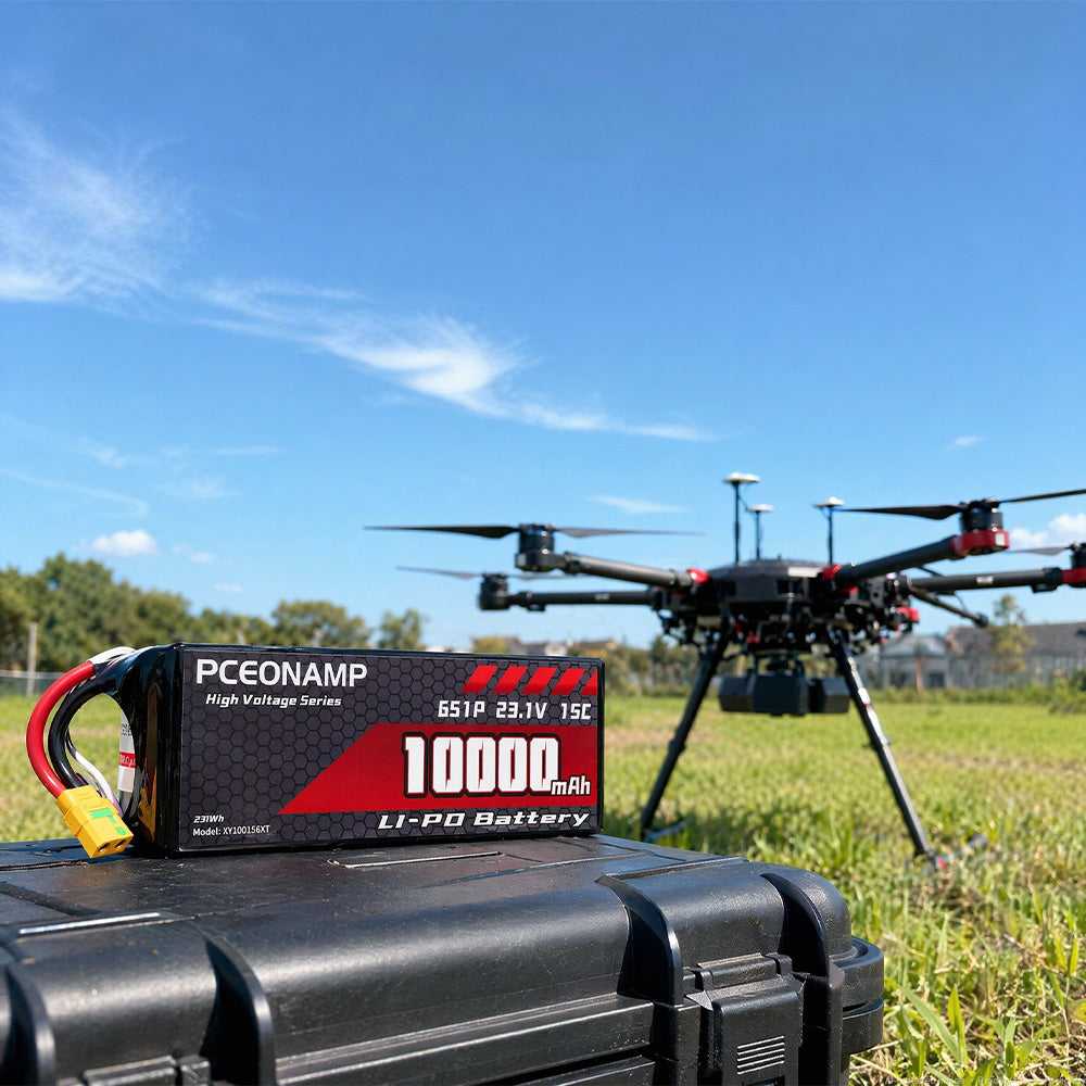 Industrial drone at sunset powered by PCEONAMP 23.1V 10000mAh HV LiPo battery