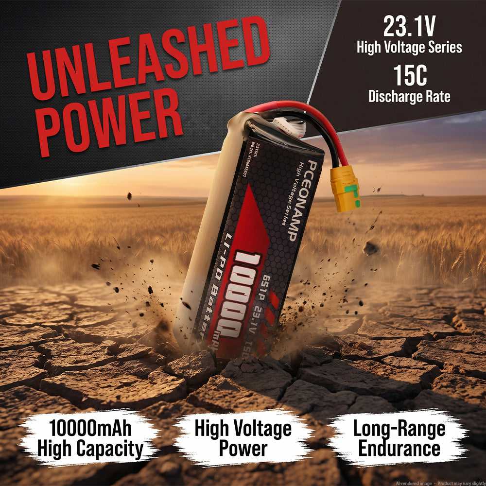 Heavy-lift drone on ground with PCEONAMP 10000mAh 6S HV LiPo battery, outdoor field