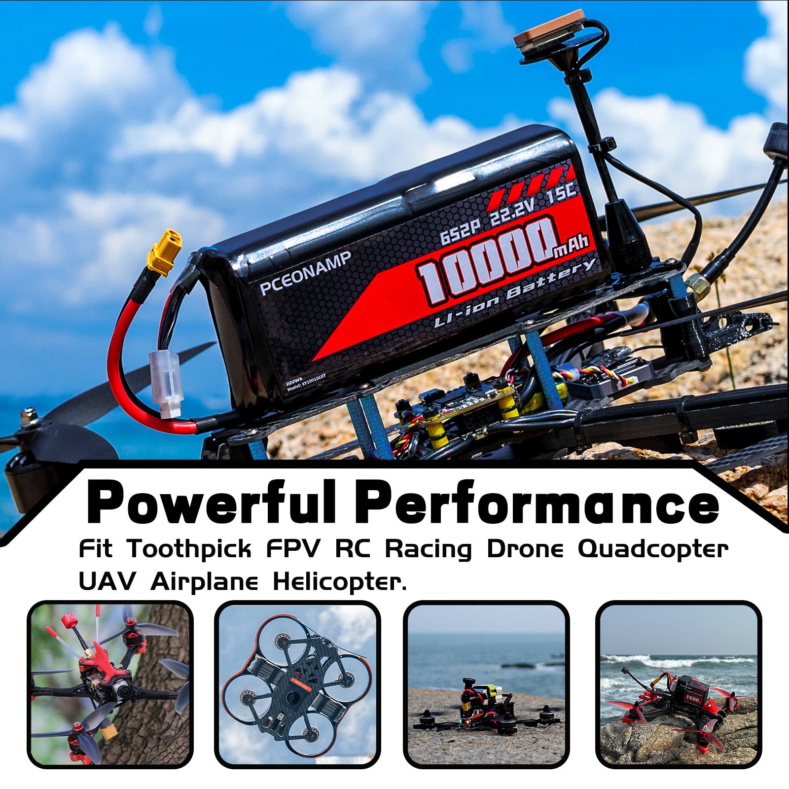 PCEONAMP 6S Li-ion Battery 10000mAh 22.2V 15C with XT60 Plug Rechargeable High Capacity RC Drone Battery Soft Case Fit for RC FPV RC Drone Quadcopter（10 packs）