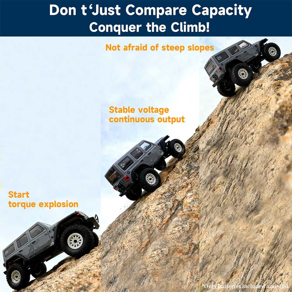 PCEONAMP 1150mAh 2S LiPo battery 40C real capacity vs fake capacity, RC crawler climbing comparison
