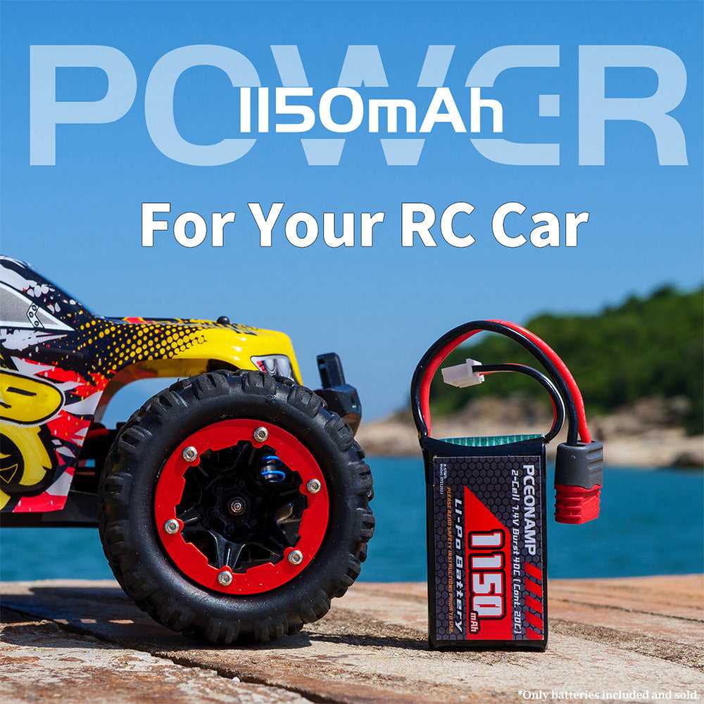 PCEONAMP 7.4V 1150mAh 2S LiPo battery 40C, power for your RC car, 1/18 scale