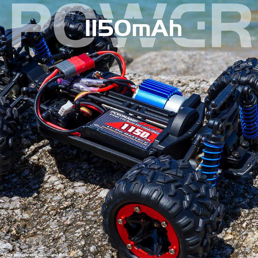 1/18 scale RC buggie on rocky terrain powered by PCEONAMP 1150mAh 2S LiPo battery 40C