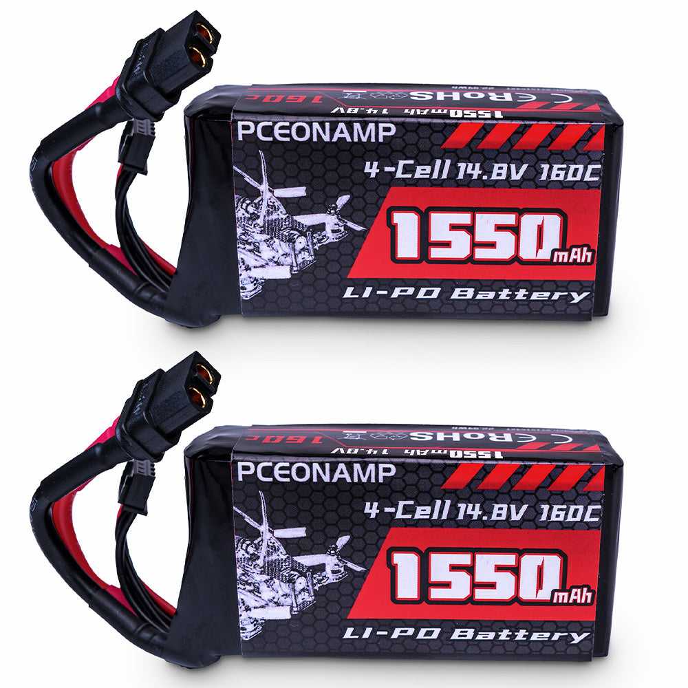 PCEONAMP 14.8V 1550mAh 4S LiPo battery 160C, two-pack, product photo