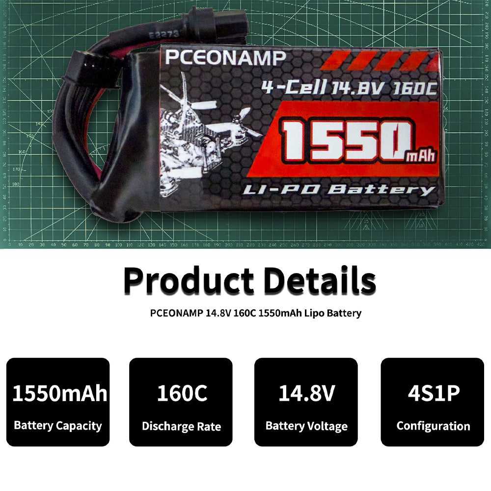 PCEONAMP 1550mAh 4S LiPo battery 160C, 14.8V, 4S1P cell configuration detail