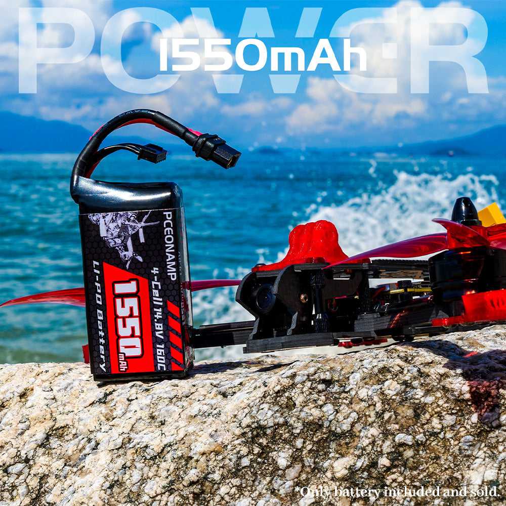 PCEONAMP 14.8V 1550mAh LiPo battery 160C, FPV drone on rocky terrain