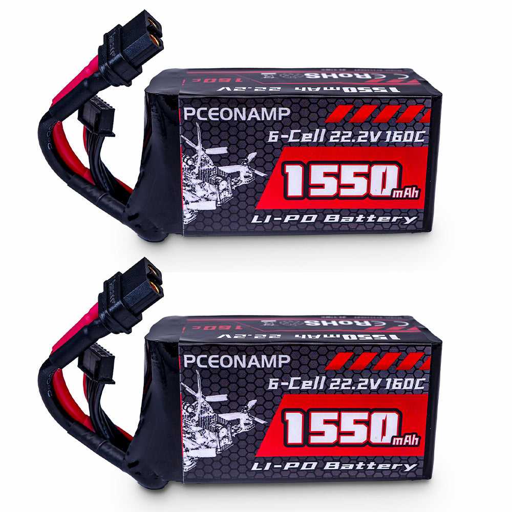 PCEONAMP 22.2V 1550mAh 6S LiPo battery 160C, two-pack, product photo