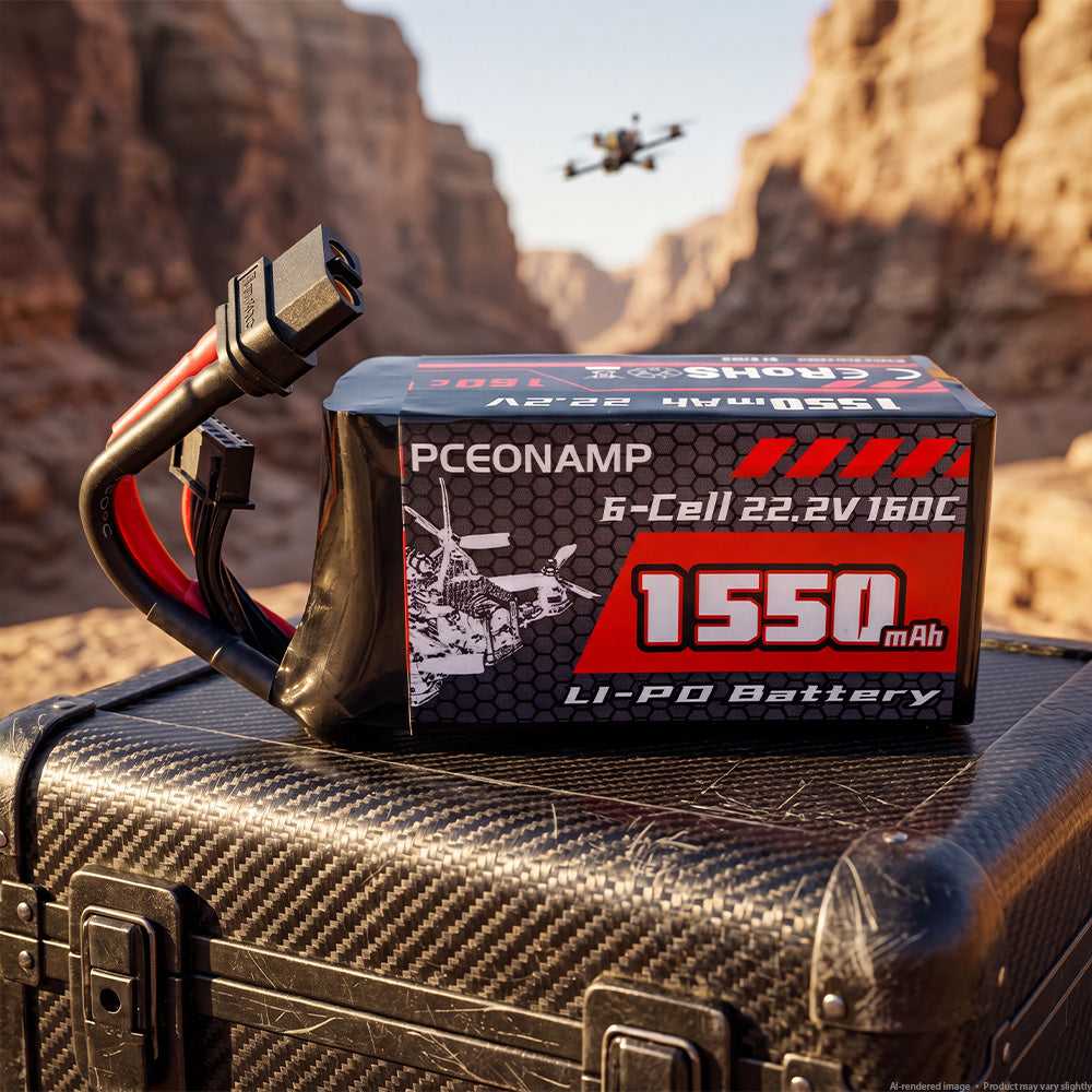 PCEONAMP 22.2V 1550mAh 6S LiPo battery 160C on carbon case, canyon FPV flight