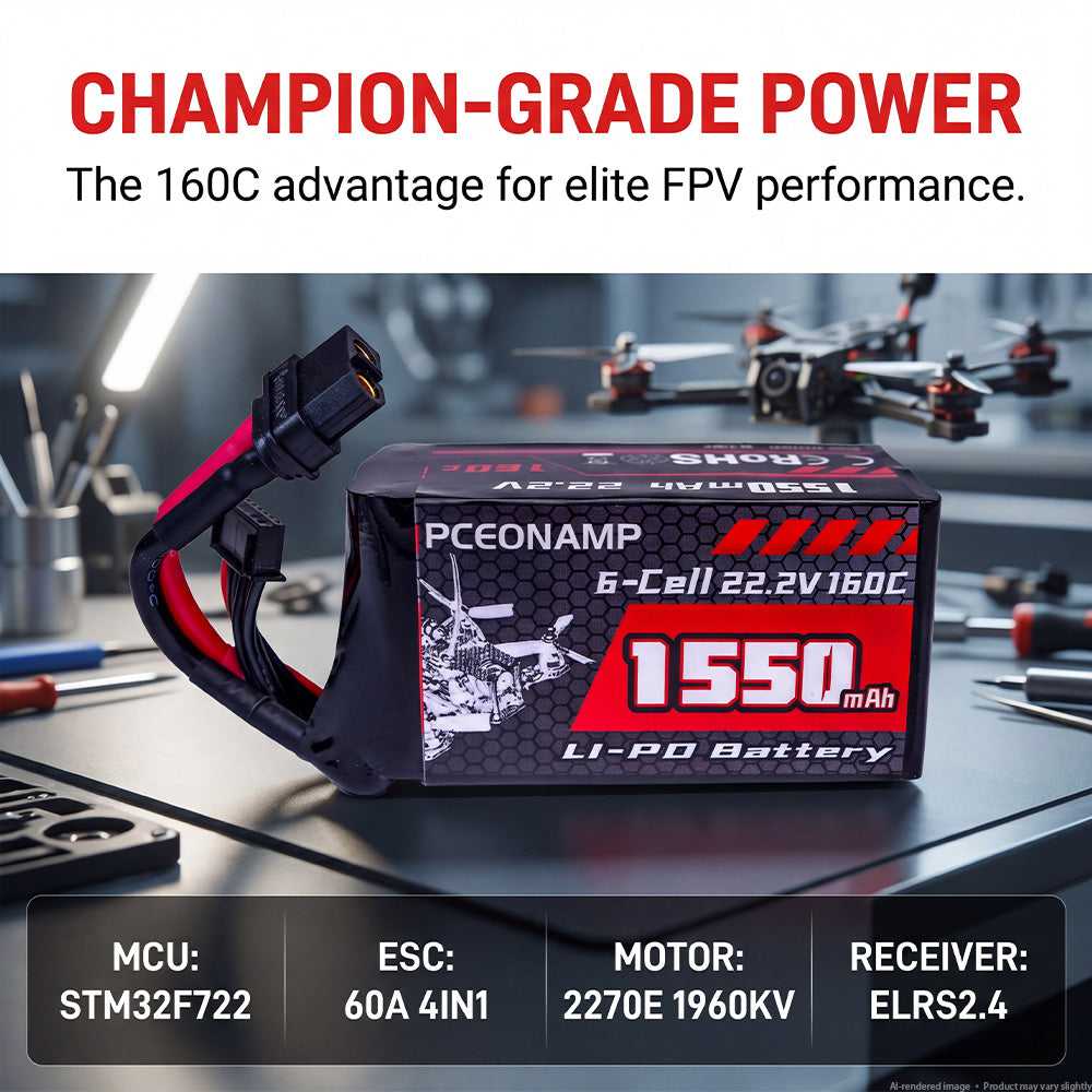PCEONAMP 1550mAh 6S LiPo battery 160C champion-grade power, STM32F722 MCU, 60A ESC