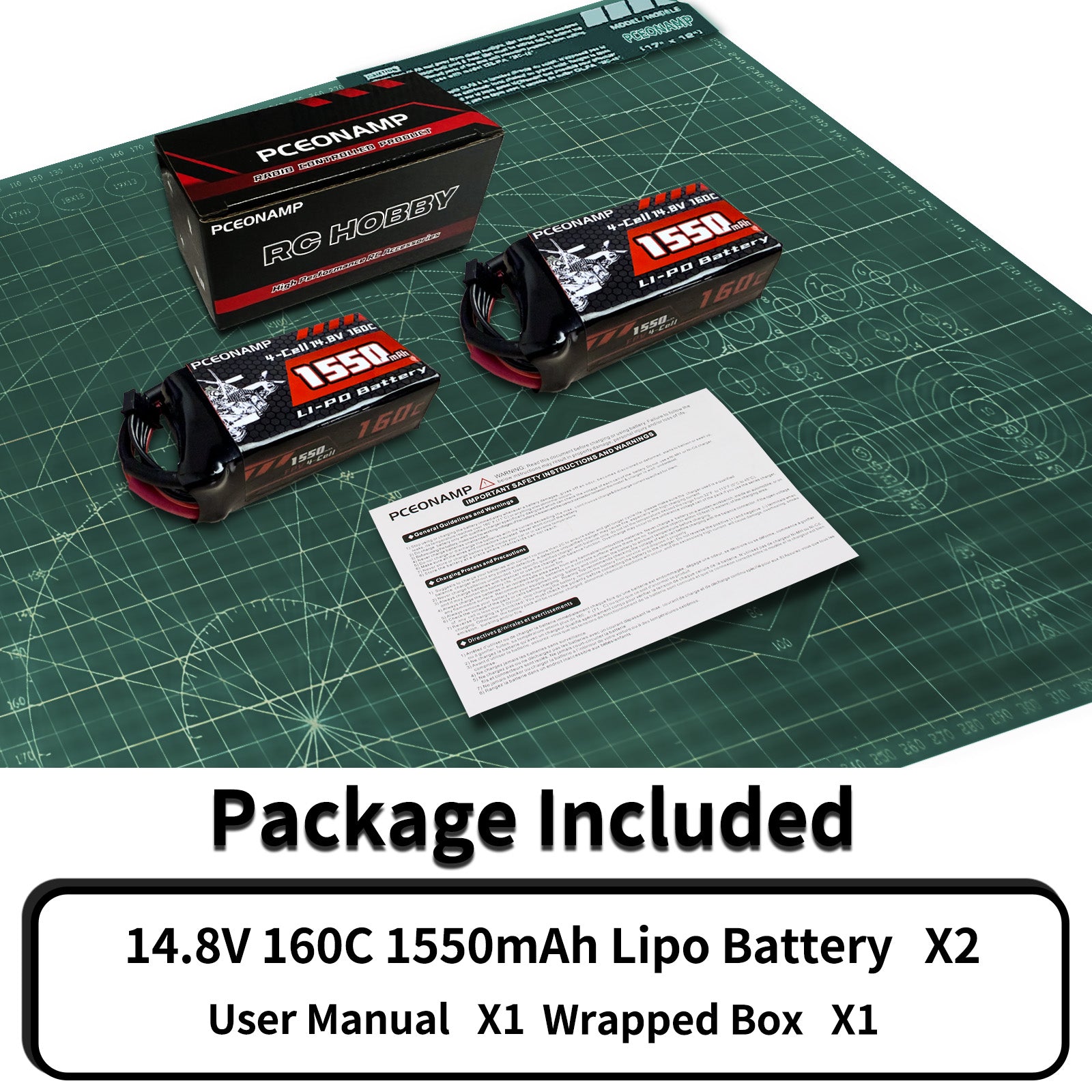 PCEONAMP 4S Lipo Battery 1550mAh 14.8V 160C with XT60 Plug Rechargeable High Capacity RC Drone Battery Soft Case Fit for RC FPV RC Racing Drone Quadcopter