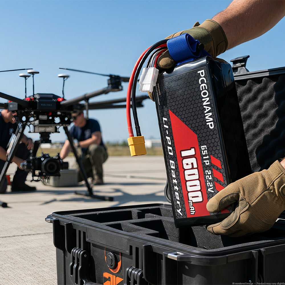 Heavy-lift drone in outdoor flight with PCEONAMP 16000mAh 6S LiPo battery
