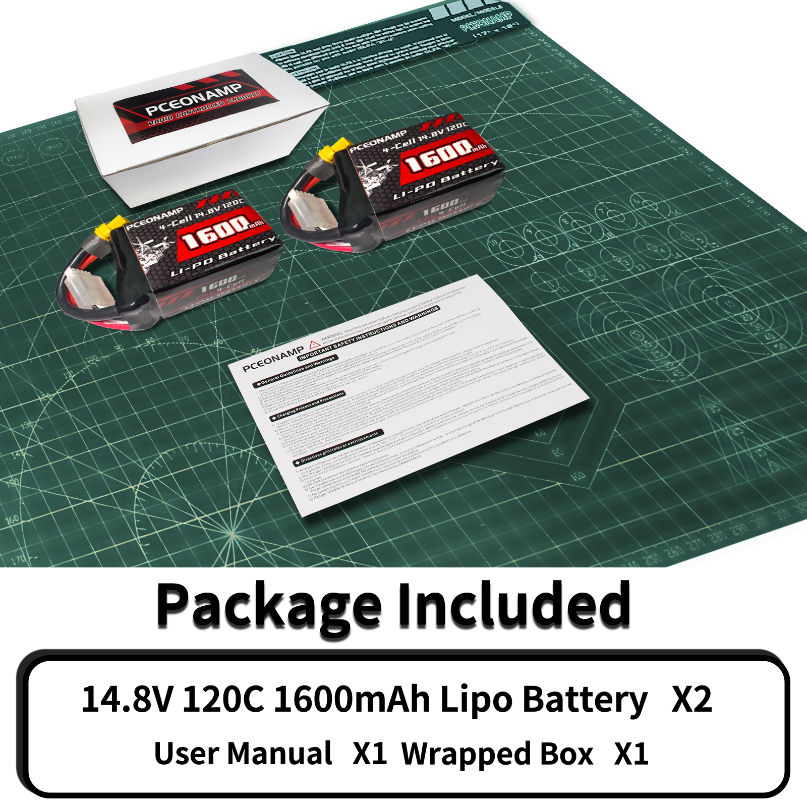 PCEONAMP 4S Lipo Battery 1600mAh 14.8V 120C with XT60 Plug Rechargeable High Capacity RC Drone Battery Soft Case Fit for RC FPV RC Racing Drone Quadcopter