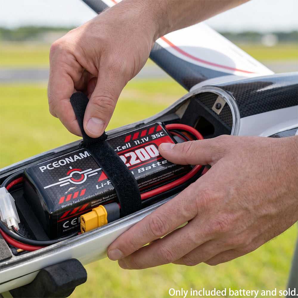 PCEONAMP 2200mAh 3S LiPo battery 35C installed in RC fixed-wing aircraft bay