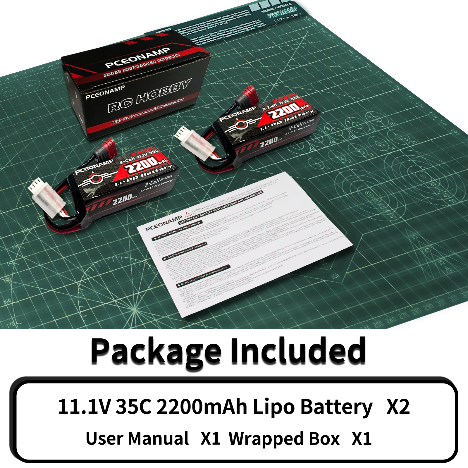 PCEONAMP 3S Lipo Battery 2200mAh 35C(Max 70C) with Deans T Plug High Capacity RC 11.1V Battery Fit for High Speed RC Cars 14301/14302 and Most 1/14, 1/16 Scale RC Cars（2 Packs）