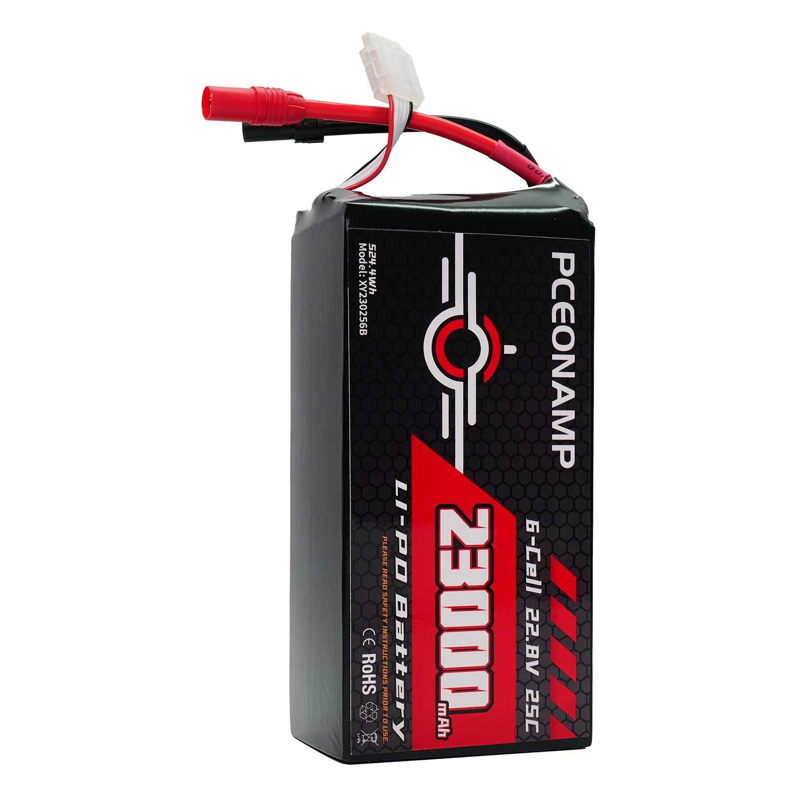 23000mAh 6S HV LiPo battery side view, 200 x 96 x 66mm, weight 2659g