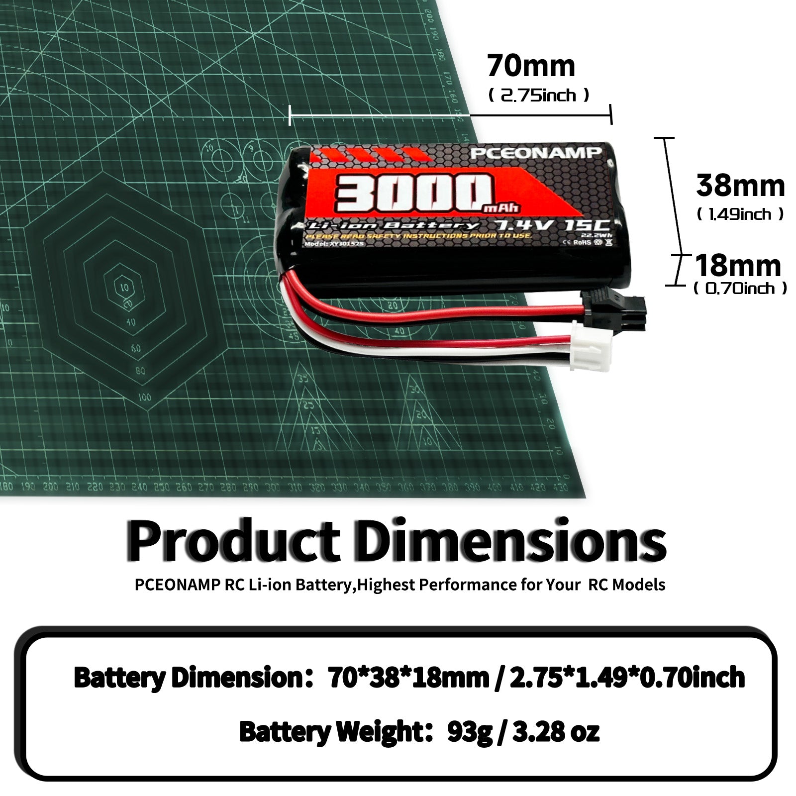 Pinsinholy 7.4V 500mAh SM-2P Plug Rechargeable RC Car Li-ion Battery