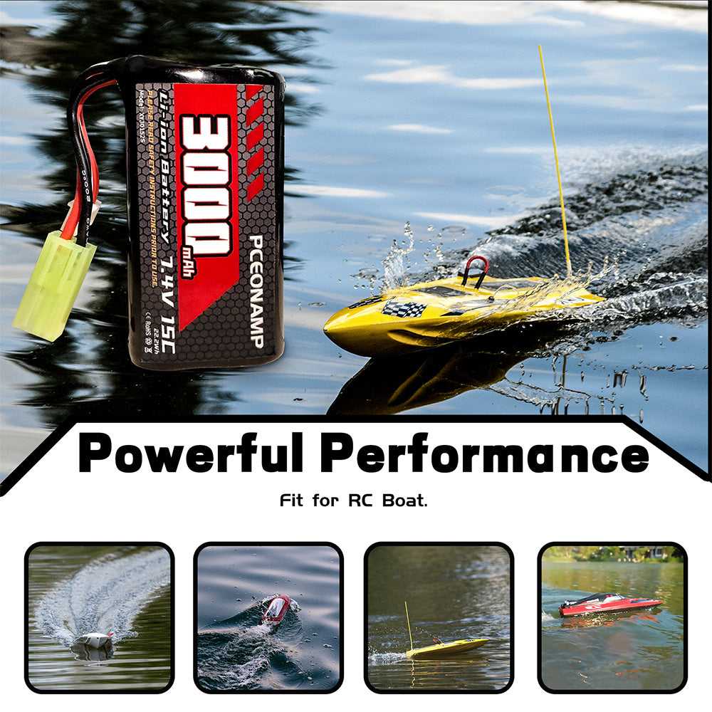PCEONAMP 7.4V 3000mAh 2S Li-ion battery for RC boat, powerful performance, long-life power
