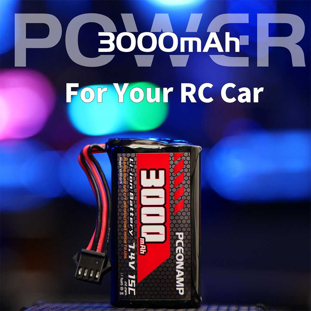 PCEONAMP 7.4V 3000mAh 2S Li-ion battery SM-4P for RC car, long runtime, USB charge