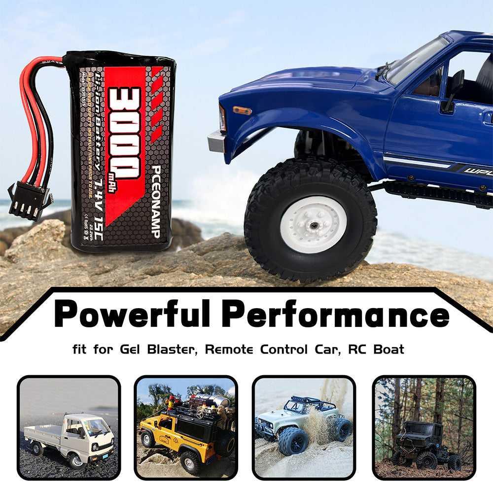 PCEONAMP 3000mAh 2S Li-ion battery SM-4P powerful performance, RC car, RC boat, gel blaster