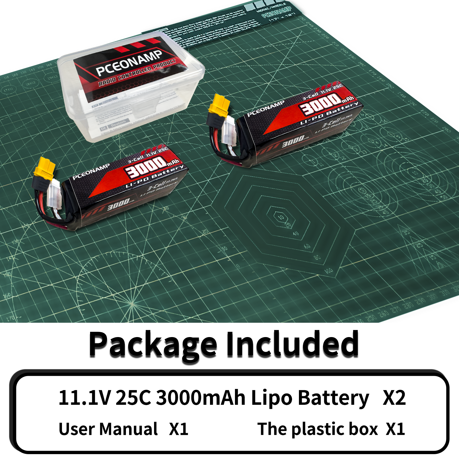 PCEONAMP 3S Lipo Battery 3000mAh 25C with Deans XT60 Plug Rechargeable High Capacity RC 11.1V Battery Fit for RC Boat (2packs)