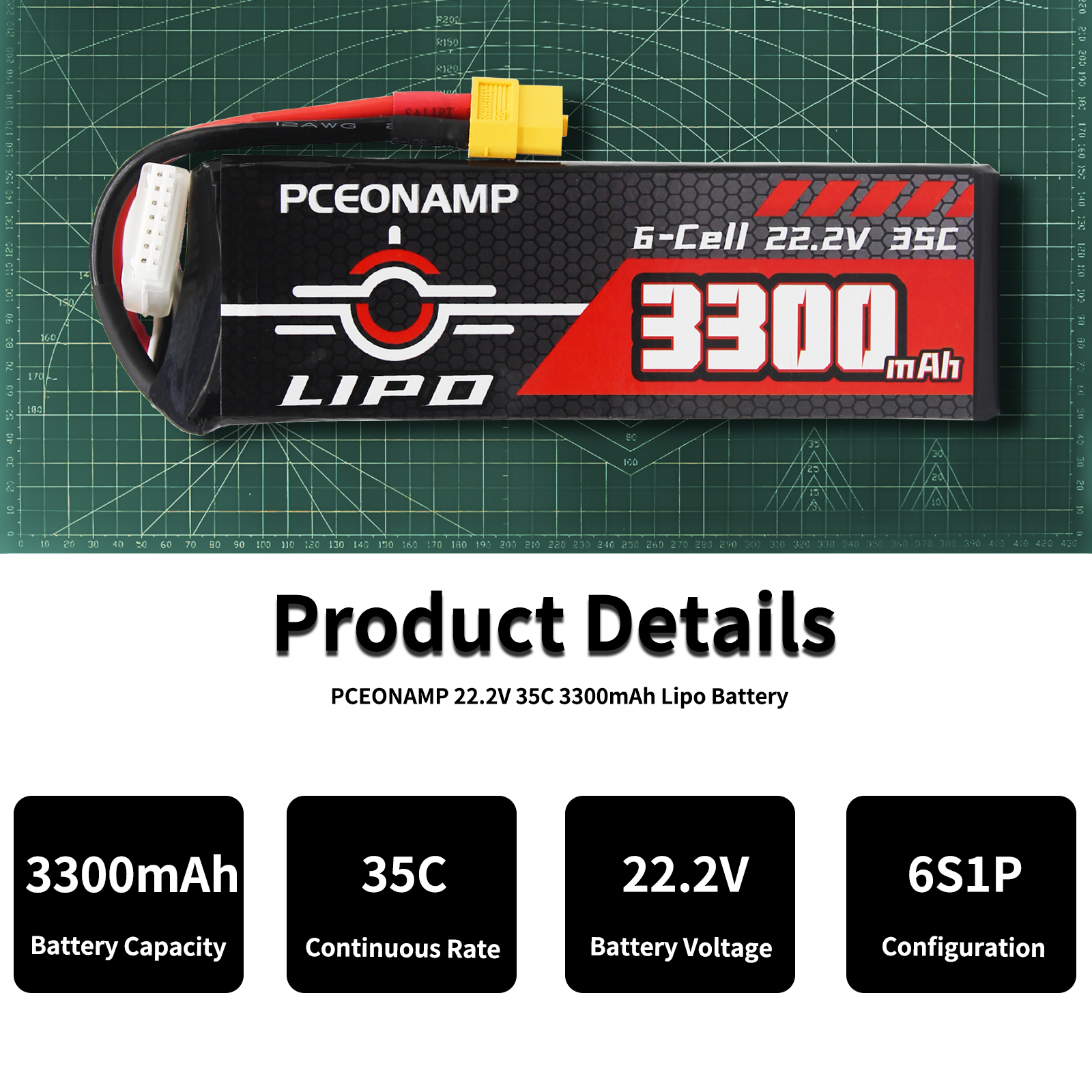 PCEONAMP 6S Lipo Battery 3300mAh 22.2V 35C with XT60 Plug Rechargeable High Capacity RC Drone Battery Soft Case Fit for Racing Drones, F3A, EDF, High Speed Jet, with Battery Storage Box
