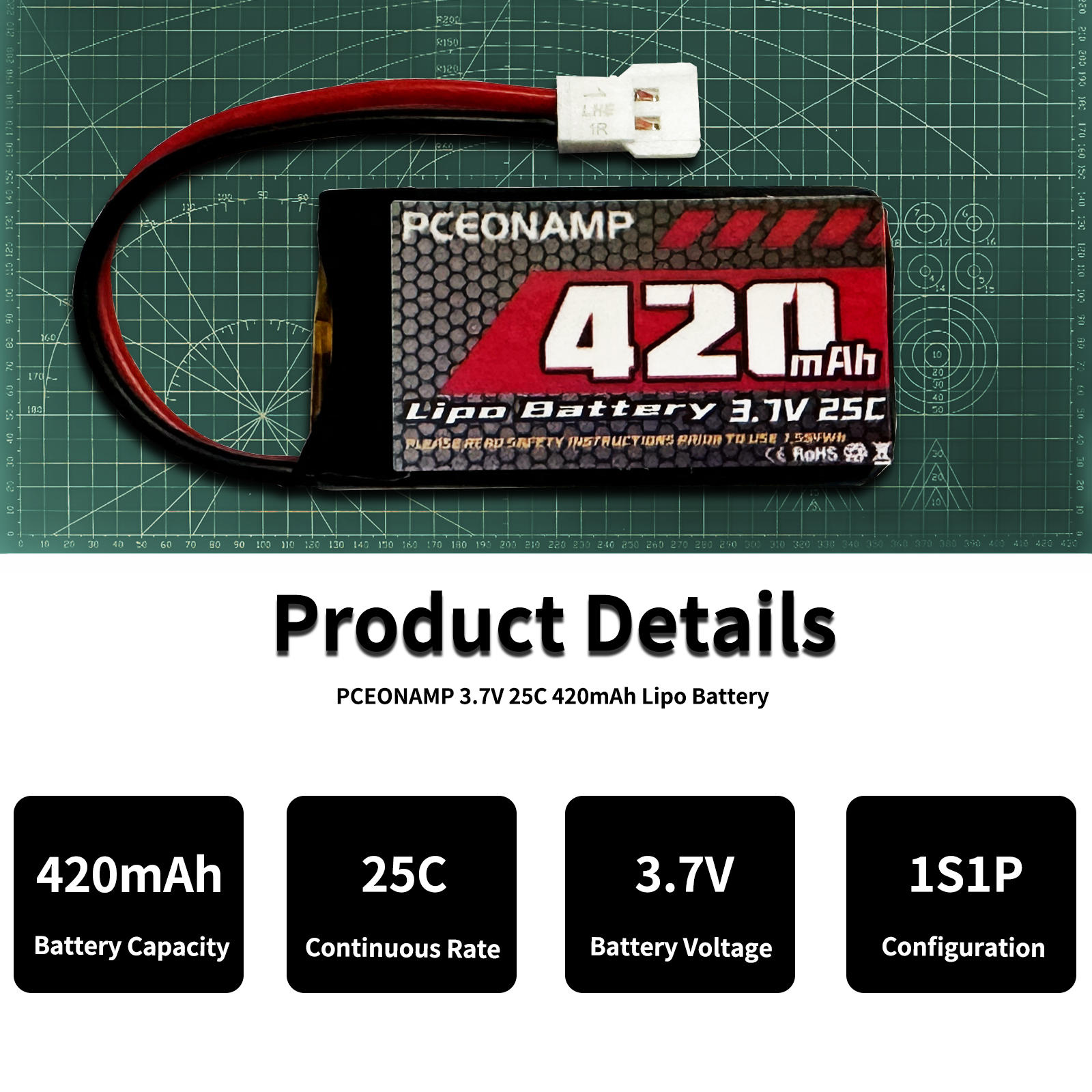 PCEONAMP 3.7V Battery 420mAh 25C with Molex Plug 5 Pieces Lipo Battery Fit for SYMA Q11 H99W H6C H31 H98 TR-C385 TR-F22 TR-P51 Quadcopter Parts Aircraft Model Drone Battery AT-96 with 5in1 Charger
