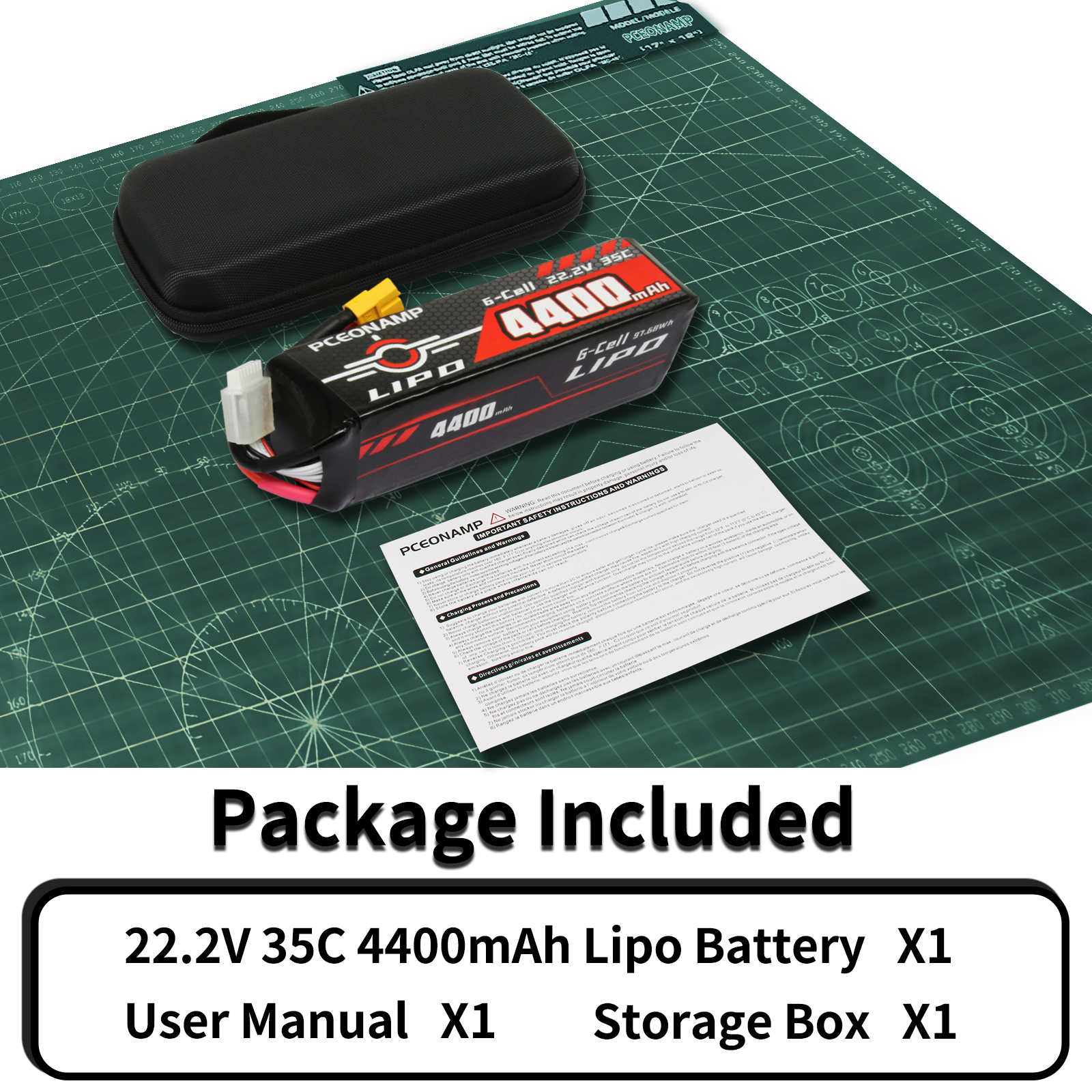 PCEONAMP 6S Lipo Battery 4400mAh 22.2V 35C with XT60 Plug Rechargeable High Capacity RC Battery Soft Case Fit for EDF, High Speed Jet, with Battery Storage Box