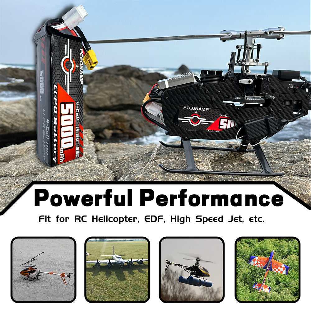 PCEONAMP 5000mAh 4S LiPo battery 35C powerful performance, 450 heli, fixed-wing, EDF jets