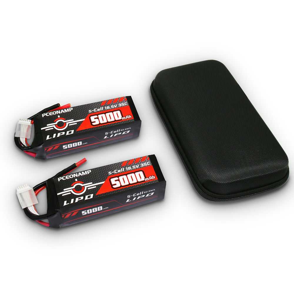 PCEONAMP 18.5V 5000mAh 5S LiPo battery 35C with storage case, 4mm bullet plug, product photo