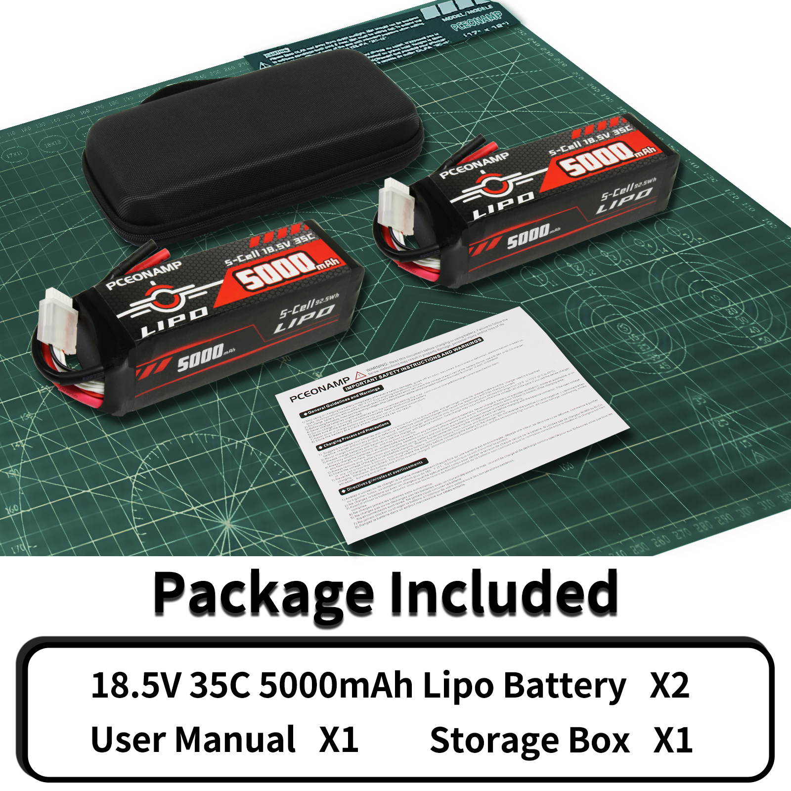 PCEONAMP 5S Lipo Battery 5000mAh 18.5V 35C with 4mm Bullets Plug Rechargeable High Capacity RC Battery Soft Case Fit for F3A Competition, EDF, High Speed Jet, with Battery Storage Box(2Packs)