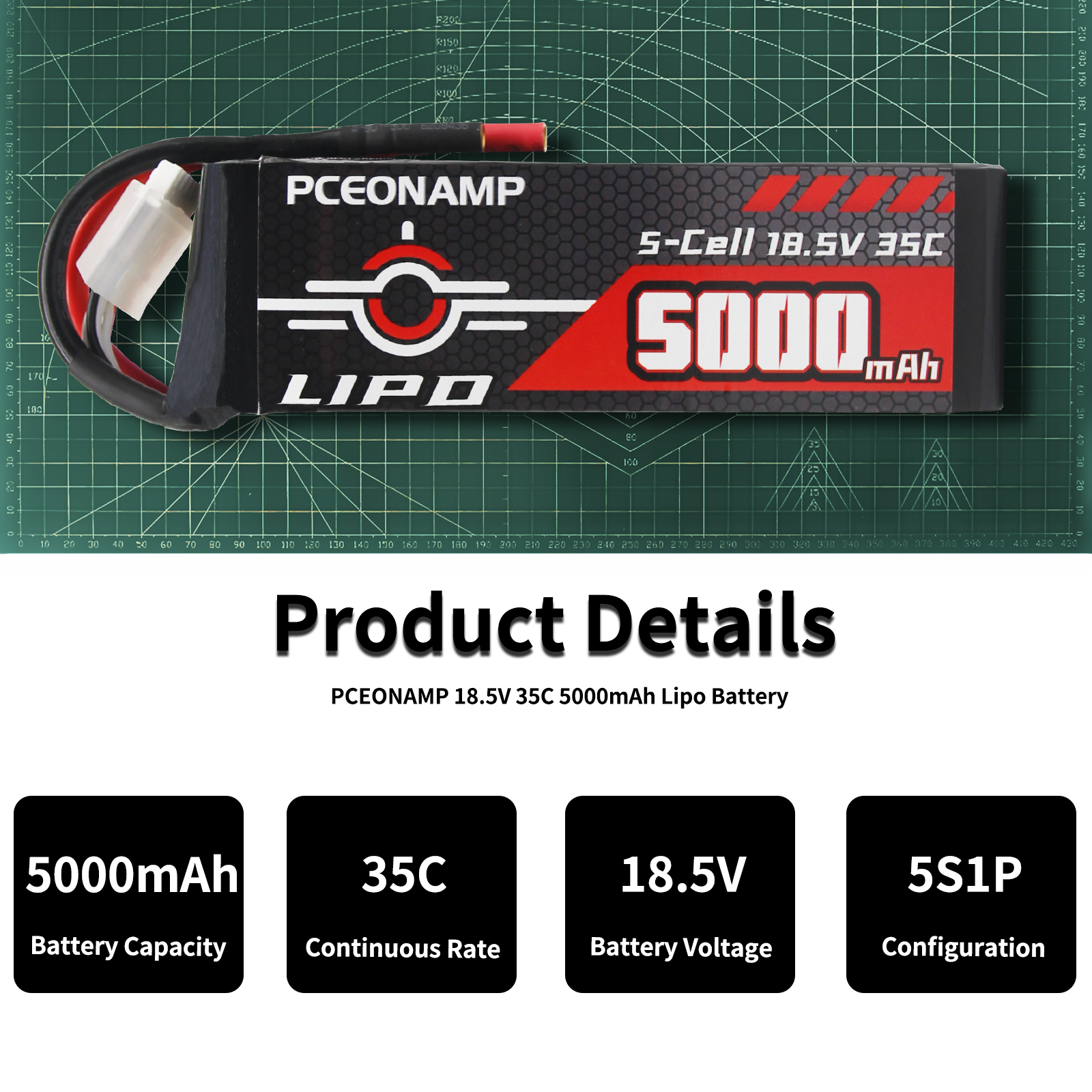 PCEONAMP 5S Lipo Battery 5000mAh 18.5V 35C with 4mm Bullets Plug Rechargeable High Capacity RC Battery Soft Case Fit for F3A Competition, EDF, High Speed Jet, with Battery Storage Box(2Packs)