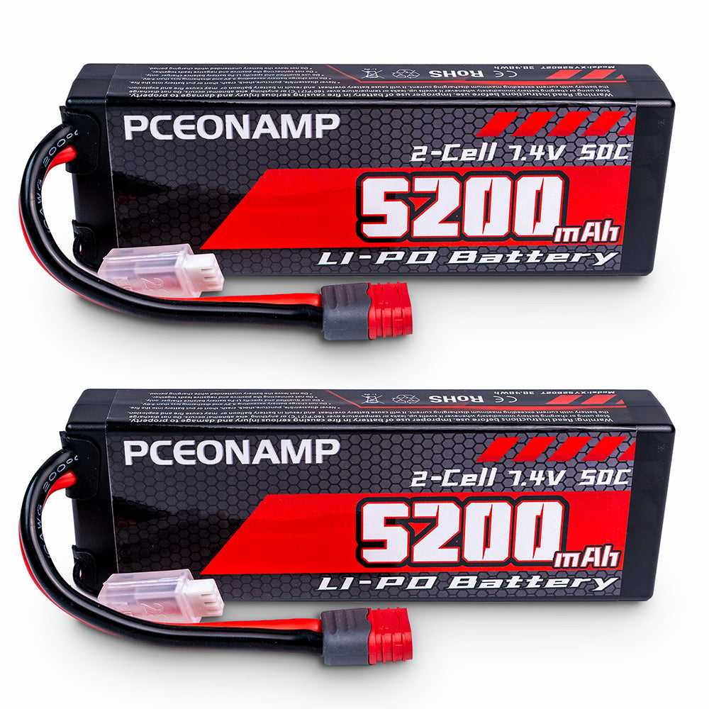 PCEONAMP 7.4V 5200mAh 2S LiPo battery 50C, T plug, two-pack product photo