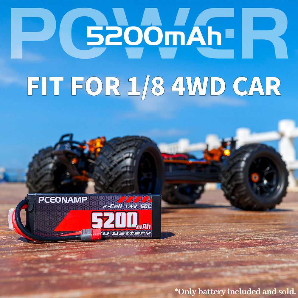 PCEONAMP 5200mAh 2S LiPo battery 50C for 1/8 4WD RC car, power and speed