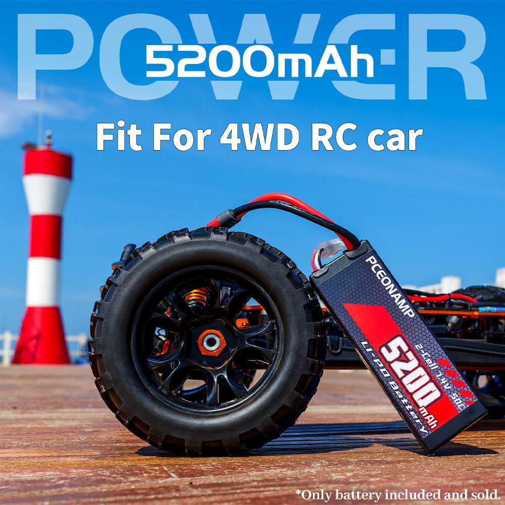 7.4V 5200mAh 2S LiPo battery 50C powering 4WD RC car, track running