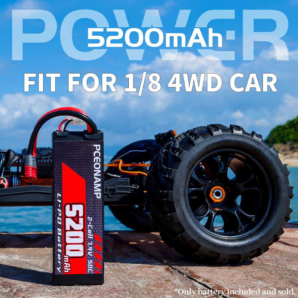 PCEONAMP 5200mAh 2S LiPo battery 50C, FIT FOR 1/8 4WD CAR, high-rate discharge