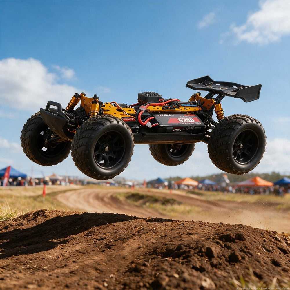 RC car on off-road track with PCEONAMP 7.4V 2S LiPo battery 50C, 5200mAh capacity