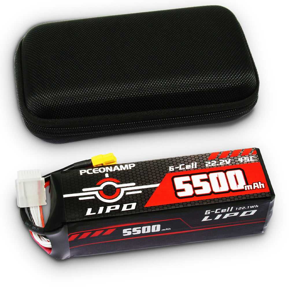 PCEONAMP 22.2V 5500mAh 6S LiPo battery 45C with storage case, XT60 plug, product photo