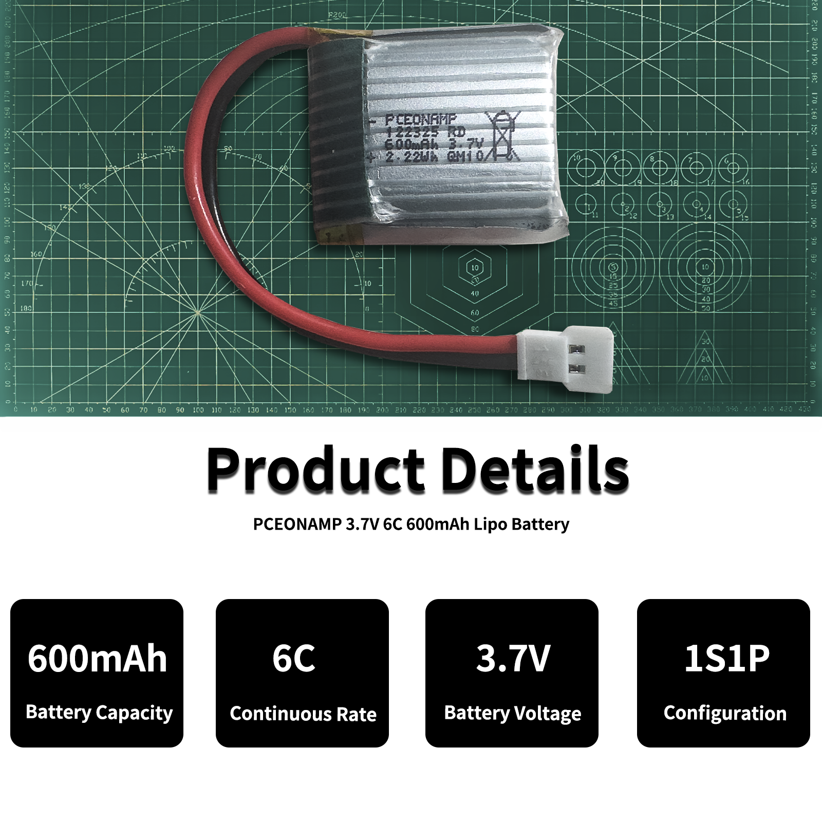 PCEONAMP 3.7V Battery 600mAh 25C with Molex Plug 5 Pieces Lipo Battery Fit for Remote Control Shark and RC Boat with 5in1 Charger