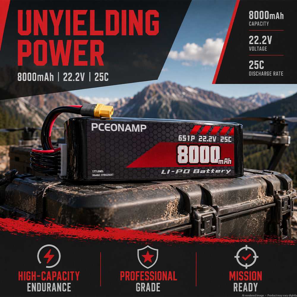 PCEONAMP 8000mAh 6S LiPo battery 25C with industrial drone, unyielding power in rugged terrain