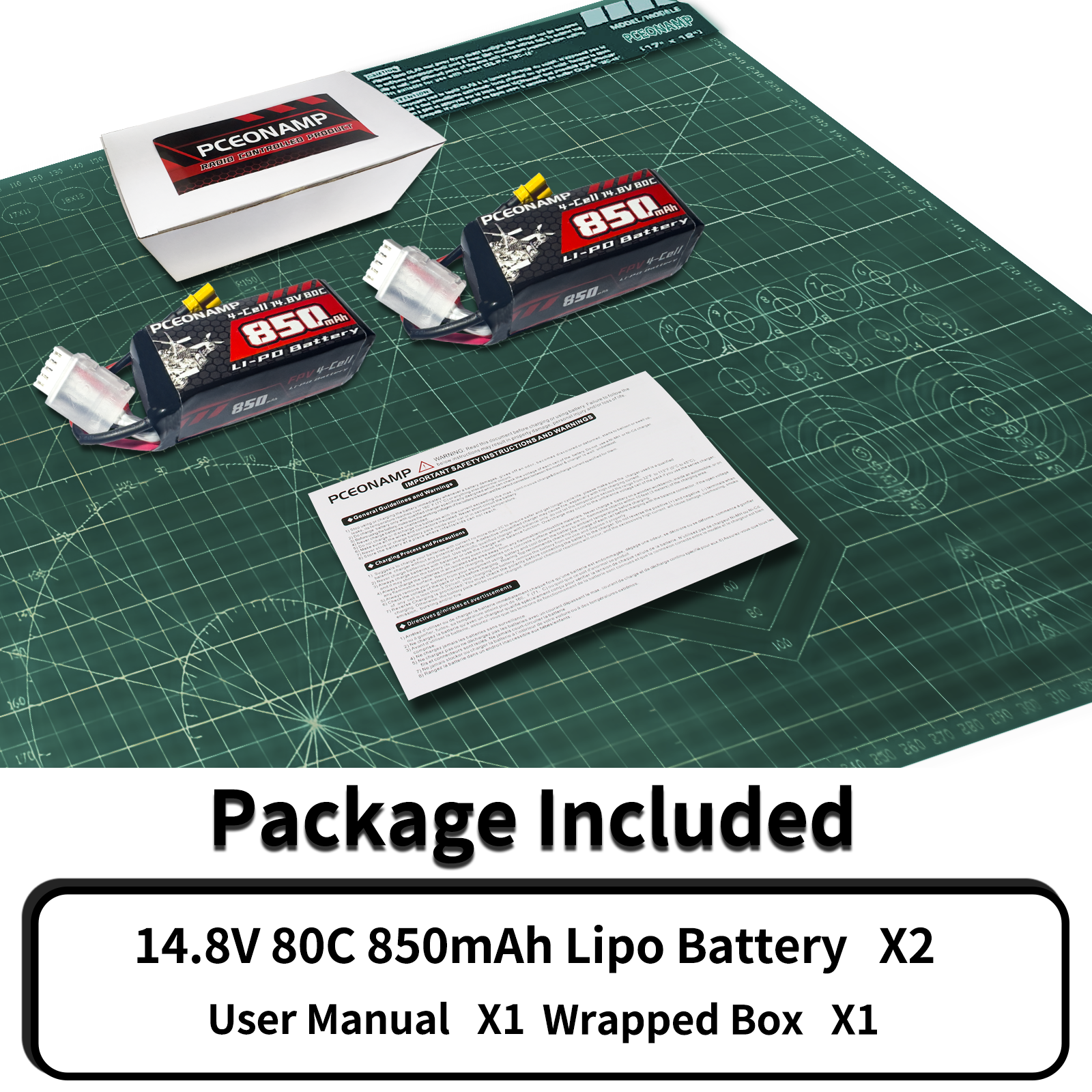 PCEONAMP 4S Lipo Battery 850mAh 14.8V 80C with XT30 Plug Rechargeable High Capacity RC Drone Battery Soft Case Fit for Toothpick FPV RC Racing Drone Quadcopter UAV Airplane Helicopter