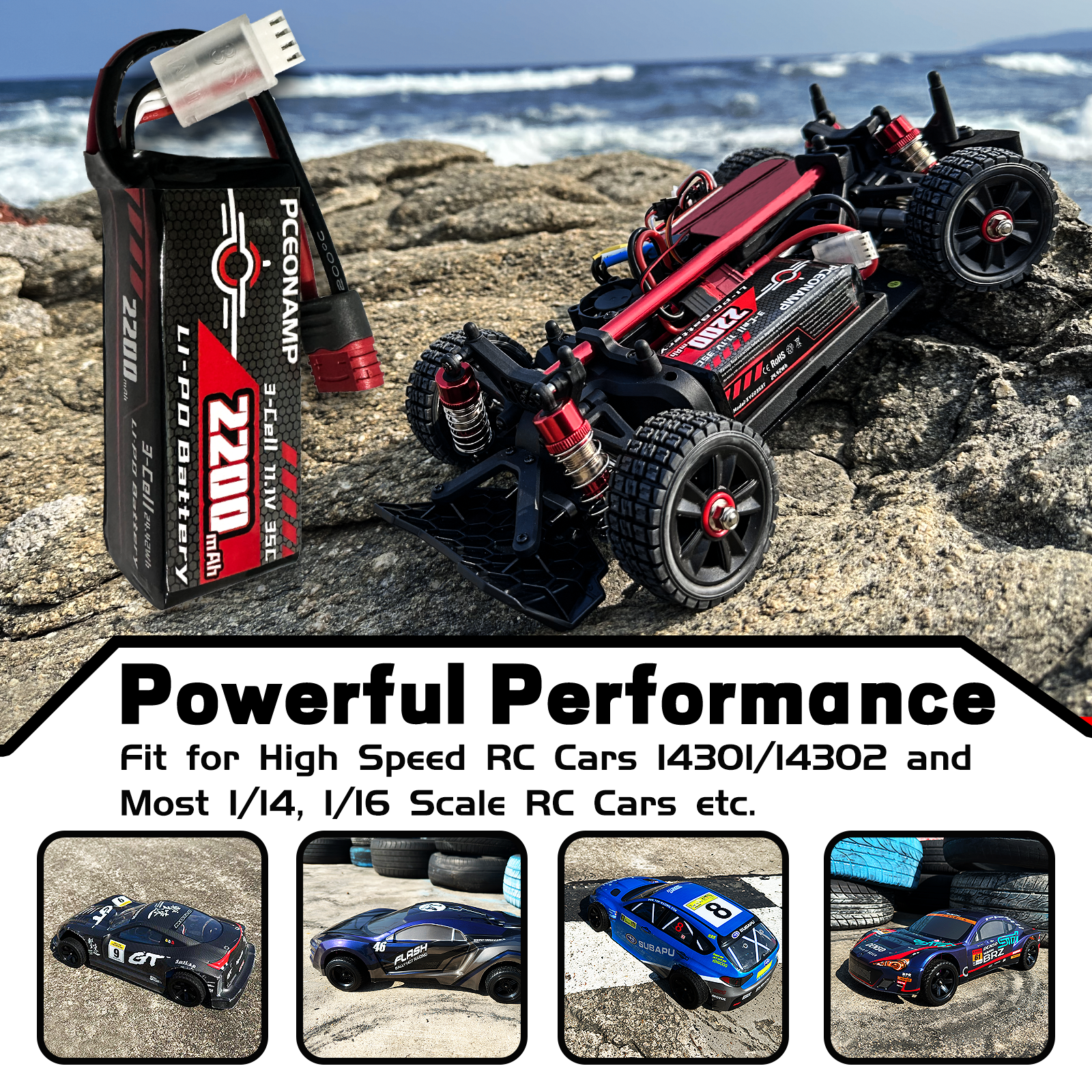 PCEONAMP 3S Lipo Battery 2200mAh 35C(Max 70C) with Deans T Plug High Capacity RC 11.1V Battery Fit for High Speed RC Cars 14301/14302 and Most 1/14, 1/16 Scale RC Cars（2 Packs）