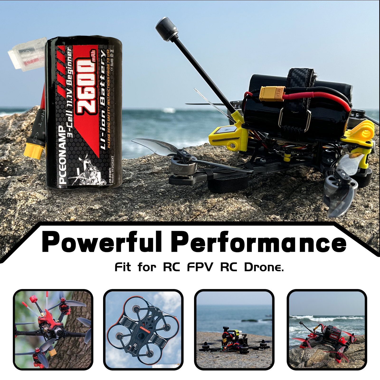 PCEONAMP Drone Battery 2600mAh 3S 11.1V with XT30 Plug Beginner Rechargeable High Capacity RC Drone Battery Soft Case Fit for RC FPV RC Drone Quadcopter