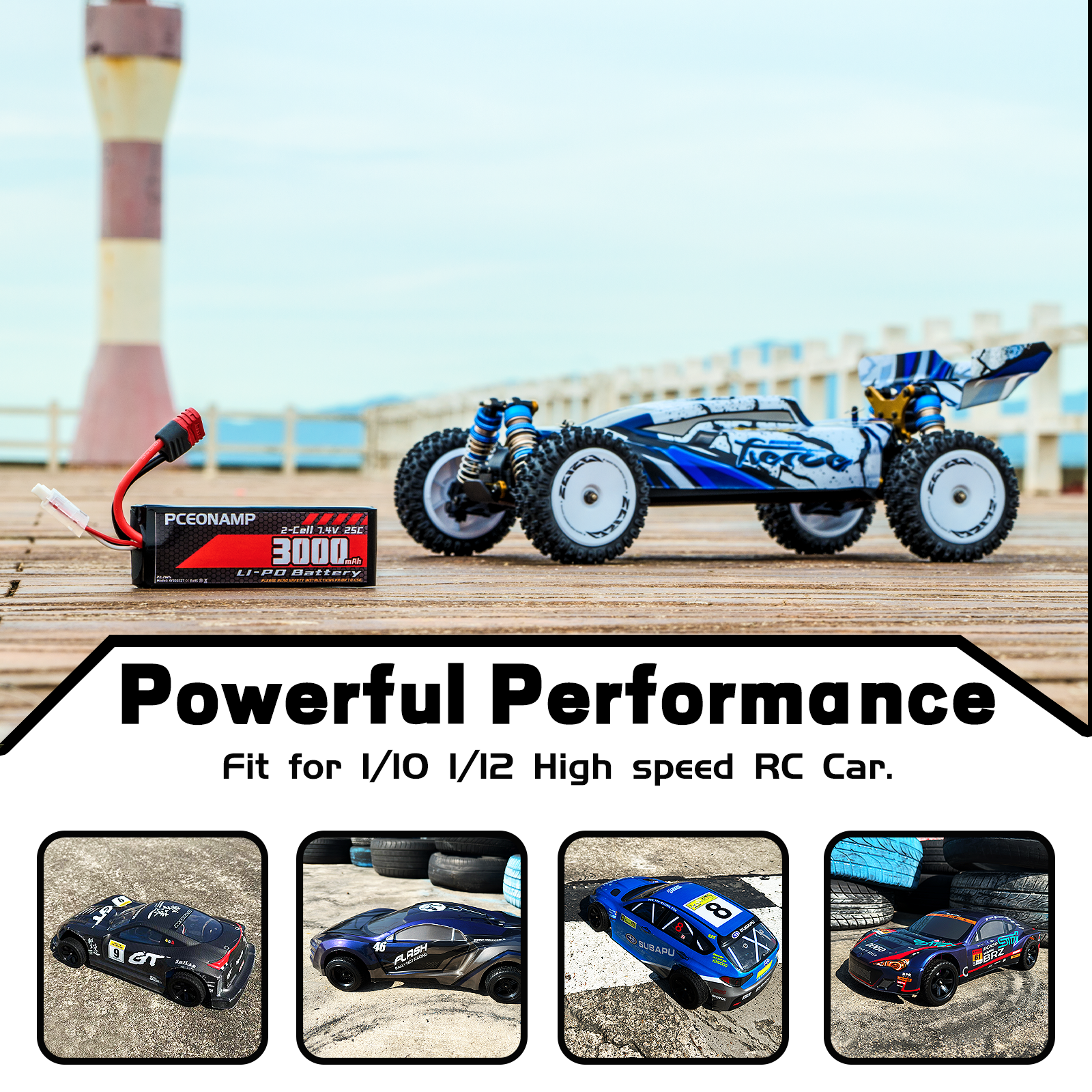 PCEONAMP 2S Lipo Battery 3000mAh 25C with Deans T Plug Rechargeable High Capacity RC 7.4V Battery Fit for RC Cars 1/10, 1/12, Scale RC Cars Trucks with 2 USB Chargers（2packs）