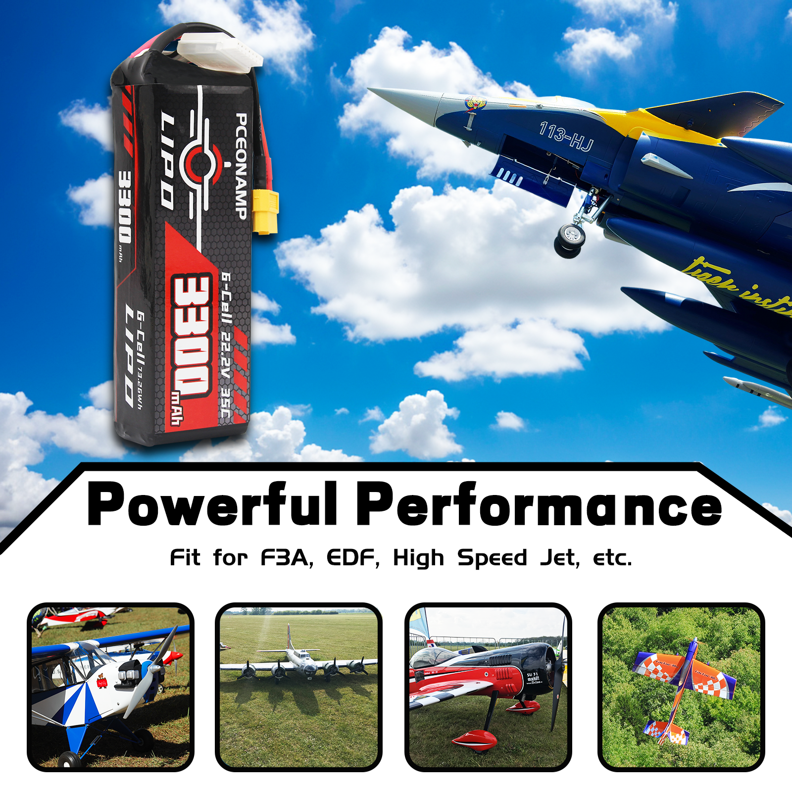 PCEONAMP 6S Lipo Battery 3300mAh 22.2V 35C with XT60 Plug Rechargeable High Capacity RC Drone Battery Soft Case Fit for Racing Drones, F3A, EDF, High Speed Jet, with Battery Storage Box