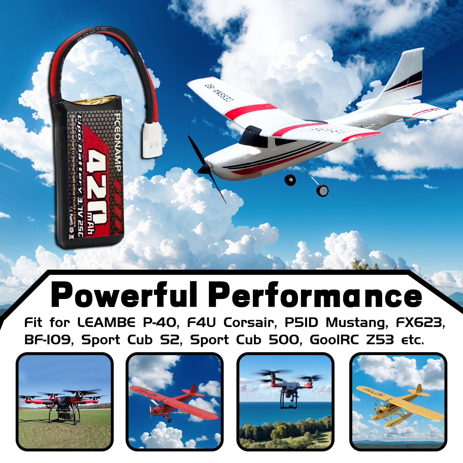 PCEONAMP 3.7V Battery 420mAh 25C with Molex Plug 5 Pieces Lipo Battery Fit for SYMA Q11 H99W H6C H31 H98 TR-C385 TR-F22 TR-P51 Quadcopter Parts Aircraft Model Drone Battery AT-96 with 5in1 Charger