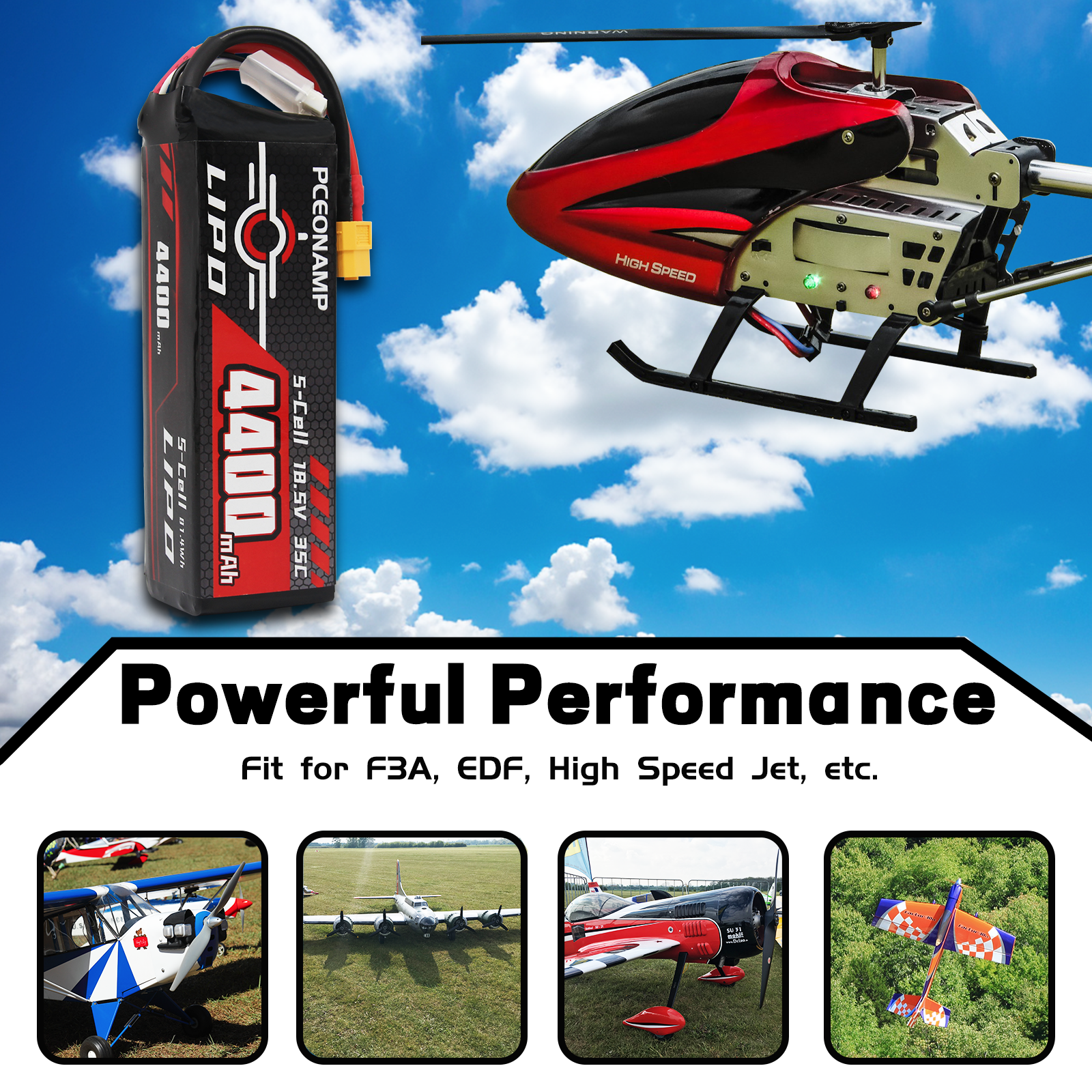 PCEONAMP 5S Lipo Battery 4400mAh 18.5V 35C with XT60 Plug Rechargeable High Capacity RC Airplane Battery Soft Case Fit for F3A, EDF, High Speed Jet, with Battery Storage Box