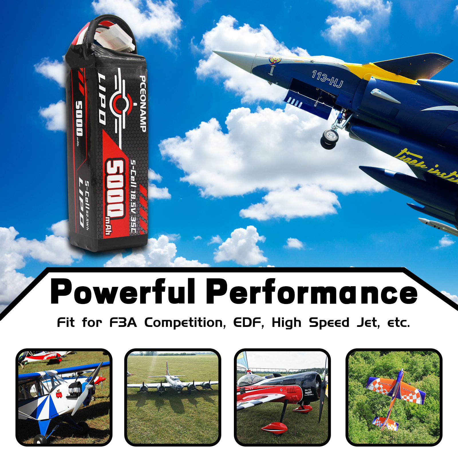 PCEONAMP 5S Lipo Battery 5000mAh 18.5V 35C with 4mm Bullets Plug Rechargeable High Capacity RC Battery Soft Case Fit for F3A Competition, EDF, High Speed Jet, with Battery Storage Box(2Packs)